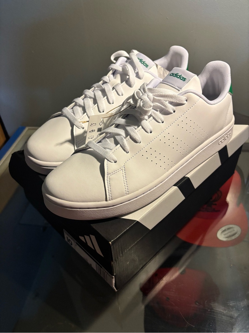 adidas White Leather Sneakers with Green Accents